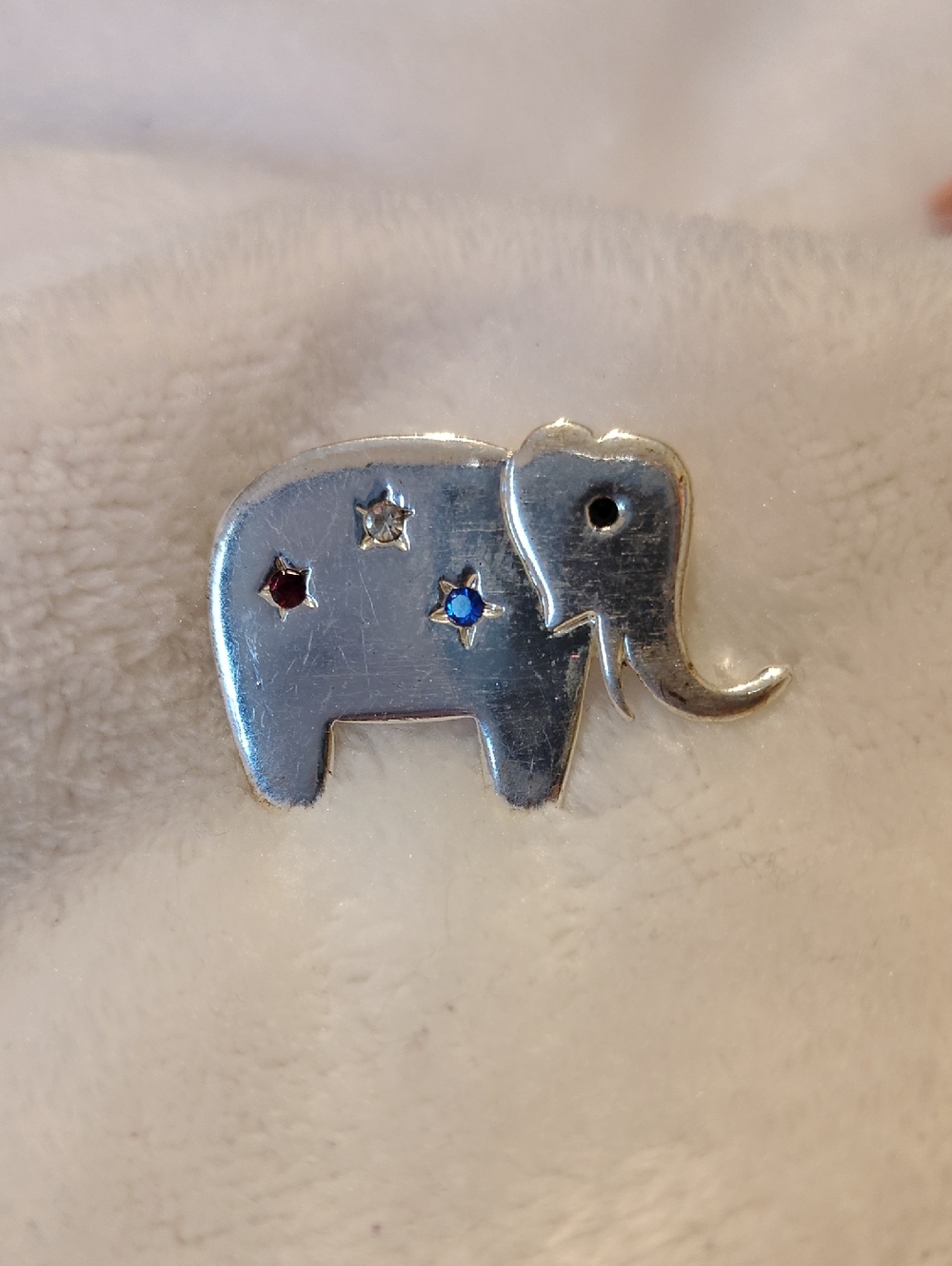Silver Elephant Pin with Red White and Blue Accents